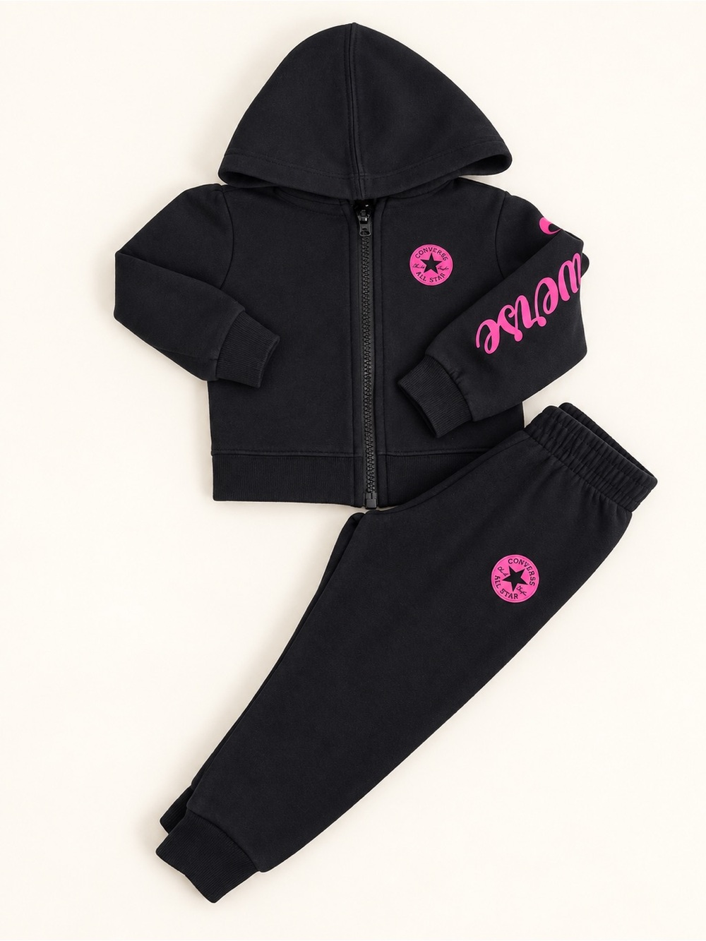 Converse Black Sweatshirt & Joggers Set with Pink Logo